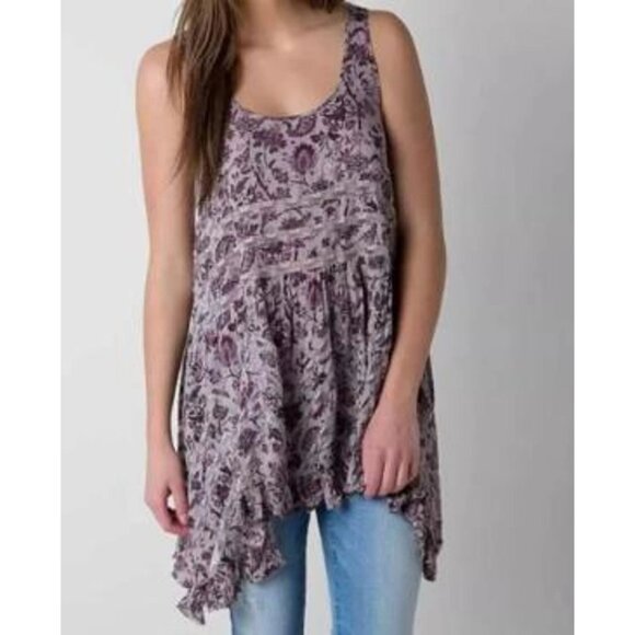 Free People Purple Floral Voile & Lace Trapeze Slip Dress | Boho Grunge Fairy M - Picture 2 of 16